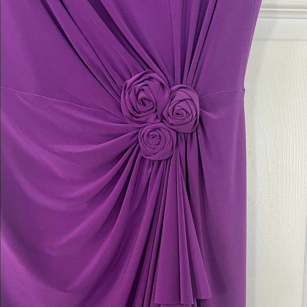 Jones & Co Sleeveless Purple Midi Dress with Rosette Accent - Picture 3 of 4